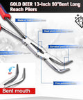 Long Reach 13 Inch Bent Nose Pliers With Dual Pivot And Double Joint Design For Hard To Reach Narrow Spaces Serrated Angled Needle Nose Pliers Ergonomic Non Slip Handle For Precision Tough Jobs, 13-inch, high carbon steel, 90° bent mouth