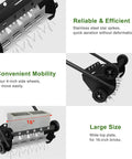 Image showing features of 18 Inch Push Lawn Aerator with Four Wheels and 45 Inch Handle Heavy Duty Spike Drum Aerator for Lawn Care.
