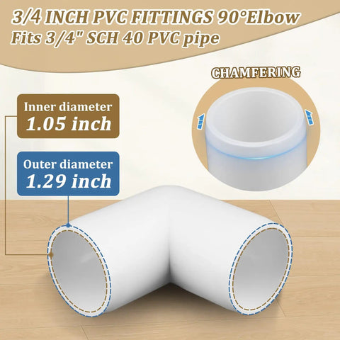 Twelve Pack Three Quarter Inch PVC 90 Degree Elbow Fittings Furniture Grade UV Resistant For SCH40 Pipe Built Tough For DIY