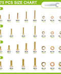 Chart showcasing sizes in the 975-Piece Premium Grade 8.8 Fastener Kit Yellow Zinc Plated M4 M5 M6 M8 Bolts And Nuts 12-30mm