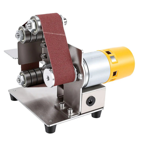 Fafeicy 3 In 1 Mini Belt Sander With Adjustable Speed Electric Bench Grinder For Metal Wood And Jewelry Polishing Station, compact design with motor and sanding belt.