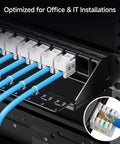Rackmount Or Wall Mount 1U 24 Port Keystone Patch Panel With Cable Management And Support Bar, cables connected for IT setup