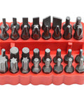 Solid 33 Piece Screwdriver Bit Kit Made From Tough 45# Steel Perfect For Torx Spanner Hex Star Driver Bits With Holder Rod For Your DIY Repair Jobs And Home Upgrade Projects In A Super Durable Gray Finish. 33-piece steel bit set in red holder