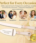 Personalized Rose Gold Wedding Cake Knife And Server Set With Double Heart Engraving on table, perfect for all occasions