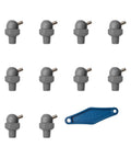 Heavy Duty Acetal High Pressure Washer Turret Nozzle Kit With No Sweat Adjustment Lever Ct Style Quick Connect 1000 Psi Rated Solid Grey Spray Tips One Eighth Inch Npt Thread Pack Of Eleven showing gray nozzles and adjustment lever.
