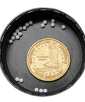 Ceramic Bearing Balls 2.5mm Zirconia Oxide ZrO2 G10 Precision Set Of 20 with coin for scale in black container