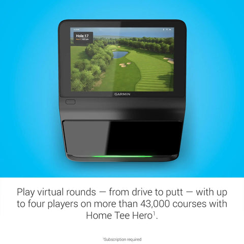 R50 Premium Golf Launch Monitor And Simulator With 10 Inch Color Touchscreen displaying virtual golf course
