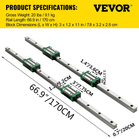 Two Piece Linear Rail Kit With Rails And HSR20 Bearing Blocks For DIY CNC Routers Lathes And Mills Linear Motion Slide System