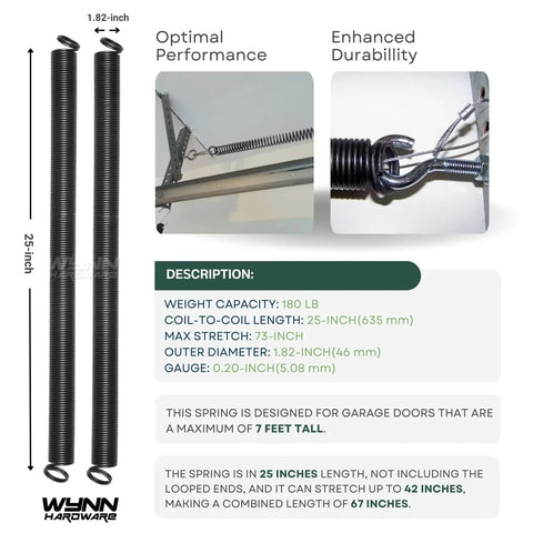 Heavy Duty 180 Lb Garage Door Extension Springs Two Pack With Double Loop Design And Precision E Coating, Gold, 25-inch length