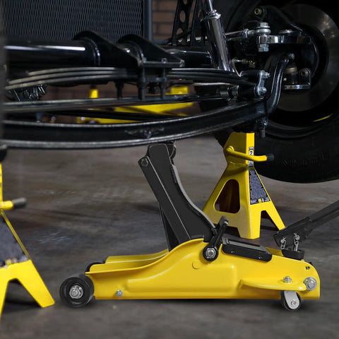 2.5 Ton Trolley Jack With Carrying Case Hydraulic Low Profile Floor Jack Lifting Car with Single Piston Pump, Yellow, 5500 Lb