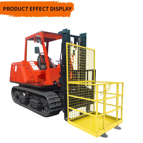 Tough As Nails Heavy Duty Forklift Man Basket And Safety Cage With 1300 Pound Capacity For Two Operators Aerial Work Platform Lifter attached to a red forklift.