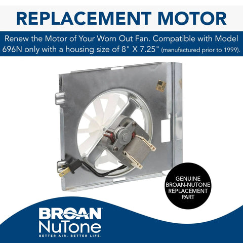 Replacement Motor And Wheel Kit For 696N Housing 8 Inch By 7.25 Inch 50 CFM Pre 1999 Models with fan and wiring visible