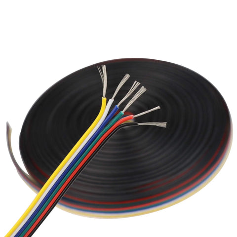 6 Pin 22 AWG RGBWW LED Strip Wire Extension Cable 33 Feet 10 Meters Flexible PVC Jacket Copper Strands For 3528 5050 RGBCCT LED