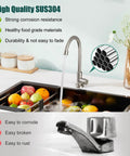 Cold Water Only Kitchen Faucet With 1 Hole, 360 Degree Swivel Gooseneck High Arc Deck Mount, SUS304 Stainless Steel, Brushed Nickel Finish