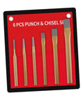 Solid 6Pcs Center Punch And Chisel Kit For Metal DIY Pros Includes Flat Masonry Chisels Precision Tools With Tough Steel Build You Need For Heavy Duty Projects That Get The Job Done Right. 6-piece steel chisel set on red holder