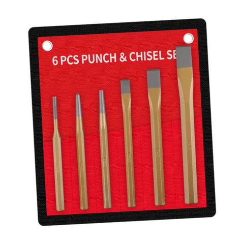 Solid 6Pcs Center Punch And Chisel Kit For Metal DIY Pros Includes Flat Masonry Chisels Precision Tools With Tough Steel Build You Need For Heavy Duty Projects That Get The Job Done Right. 6-piece steel chisel set on red holder