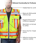 Man wearing Hi Vis Two Tone Engineer Safety Vest With 3M Scotchlite Reflective Tape Padded Collar Heavy Duty Zipper Yellow XL