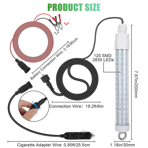 Ultra Bright Underwater Fishing Light 10.5W 1000 Lumens Green 8 Inch Submersible Boat Lamp IP68 with connectors and wires