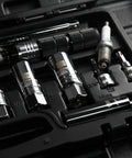 Fourteen Piece Three Eighths Drive Spark Plug Socket Set With Magnetic And Rubber Grip Sockets, Torque Wrench 5-45 Lb Ft, Swivel Joint, Extension Bar, Universal Joint, Torx And Hex Sockets, Includes 14mm And 16mm, Heavy Duty CRV Steel Build in case