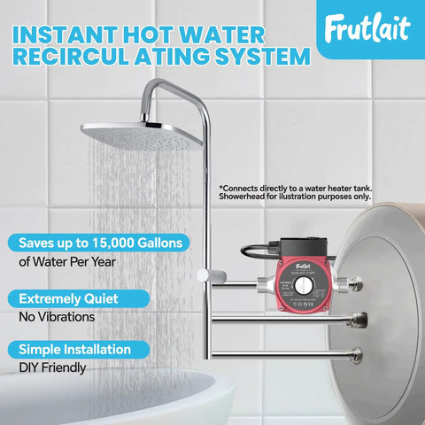 Heavy Duty 3 Speed Hot Water Recirculating Pump For Households Featuring Silent 110V Motor Full Copper Core And Rust Resistant Housing To Skip The Icy Splash And Get That Quick Hot Flow in a bathroom setup.