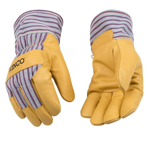 Premium Leather Work And Ski Gloves With Heatkeep Insulation For Cold Weather, Durable Blue Collar Favorite With Otto Striped Canvas Back