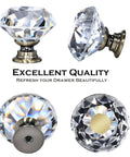 Crystal Cabinet Knobs Set 12 Pack Diamond Drawer Handles With Bronze Base Screws One And One Quarter Inch Clear Glass Knobs
