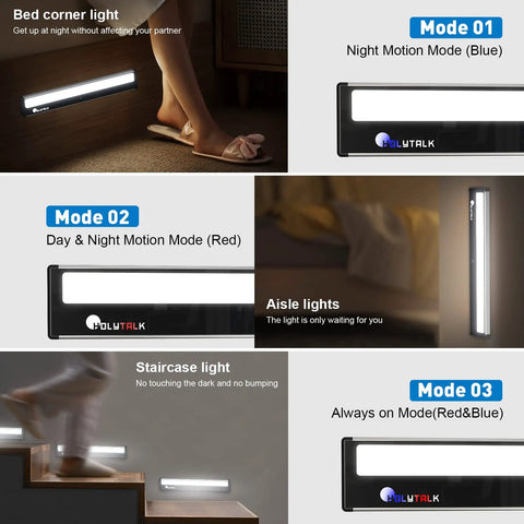 Rechargeable Motion Sensor LED Closet Light Two Pack Wireless Under Cabinet Lighting Bar with modes for various settings