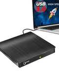 External CD DVD Drive for Laptop USB 3.0 Portable CD DVD Player High Speed Writer 8x DVDR 24x CDR Slick Performance Plug and Play Ready With Windows and Mac OS Black connected to laptop