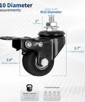 VIVO 2-inch M10 threaded locking caster with brake, swiveling black wheel for all-floor use