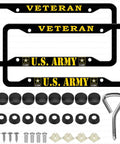 Two Pack Matte Black Aluminum License Plate Frame For US Army Veterans, 4-Hole 12x6 Inch Car Plate Holder, accessories included