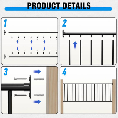 Product details for Slick Aluminum Railing Kit For Indoor Outdoor Deck And Stair Guard Rail With Pre Drilled Template For No Brainer Diy Install On Wood Or Concrete Without Posts At 36 Inches.