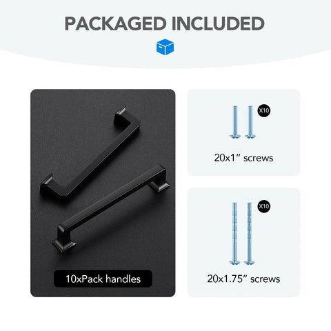 10 Pack 5 Inch Matte Black Cabinet Handles Made From Solid Zinc Alloy For Kitchen Cupboard And Drawer Hardware Center To Center 5 Inch Mounting Pulls, includes screws