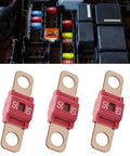 Three 50 Amp Bolt On Fuse Heavy Duty High Current Mini Midi Style with Tin Plated Terminals for Trucks RV Buses Golf Carts.