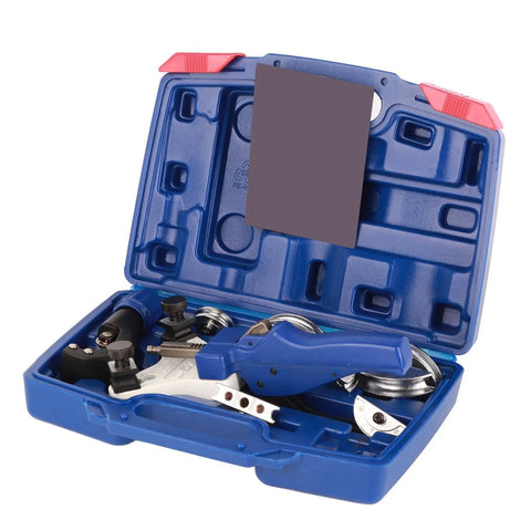 Ultimate Ft Vogue Heavy Duty Manual Pipe Bender For Copper Tubes 5Mm To 12Mm in blue carrying case with tools organized.