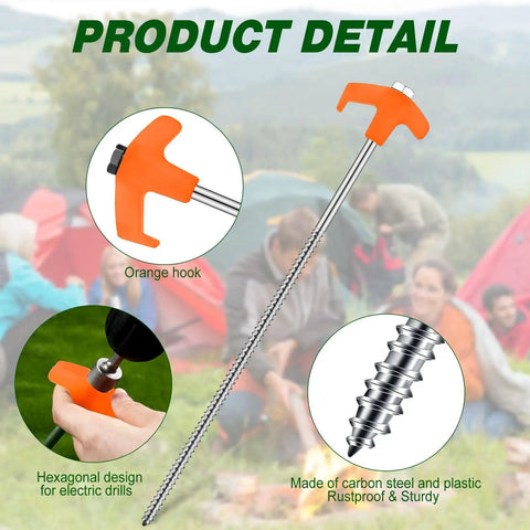 20 Pcs 12 Inch Tent Stakes Screw In Heavy Duty Ground Anchors With Hex Head Driver For Camping Garden Inflatables