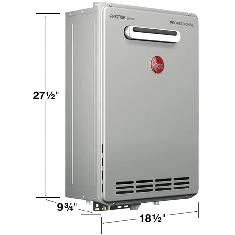 Instant Heat On Demand Outdoor Natural Gas Tankless Water Heater 6.8 Gpm Hella Efficient Condensing Unit dimensions and gray design