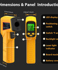 Infrared Temperature Gun Non Contact Laser Thermometer For Industrial And Kitchen Use With Adjustable Emissivity And Digital Readout -58F To 986F (-50C To 530C) Great For Oven Automotive And HVAC Not For Human showing display and controls