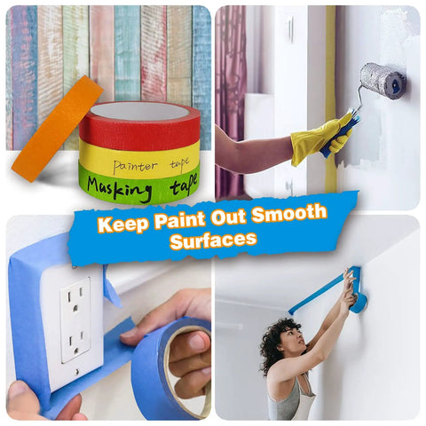 Pro Grade Painter Tape Set With 176 Yards Of 1/8, 1/4 And 1/2 Inch Width used for smooth paint lines on walls and outlets.