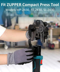 Person holding ZUPPER press tool jaw, part of 7 Piece Compact Press Jaws Kit For 1/4 Inch To 1 1/8 Inch Refrigeration Piping.