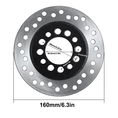 Rear Brake Disc Rotor Plate 160mm 6.3 Inch Fit For 50cc 70cc 90cc 110cc 125cc Chinese Kids Quad ATV Go Kart Parts Heavy Duty Replacement Ideal For Roketa Coolster Kazuma Baja BMS Jetmoto Sunl, shown with diameter measurements