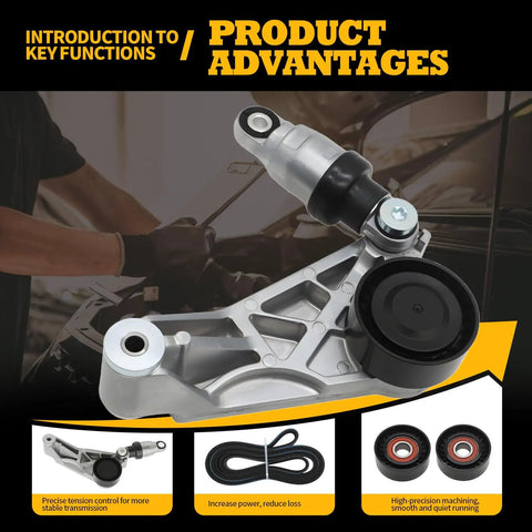 Heavy Duty Serpentine Belt Tensioner Kit For Jeep Wrangler 2012 2017 3.6L Replacement With Durable Pulleys Bolt On Ready Fits 2018 JK 3.6L Belt Drive System, silver alloy tensioner with pulley