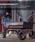 Heavy Duty Dump Cart With Patented Quick Release Dumping, 600 Lb Capacity in use, showing maneuverability on no flat tires.