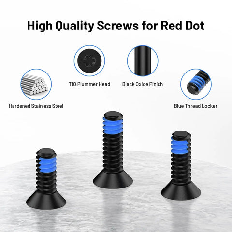 Red Dot Sight Screw Kit For RMR SRO Mounts Nine Piece Set With Size Six Thirty Two Screws Seven Millimeter Diameter Blue Thread Locker