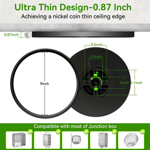 Nine Inch LED Ceiling Light Flush Mount Dimmable 3CCT 3000K 4500K 6000K 2800LM For Kitchen Bedroom Living Room Black dimensions