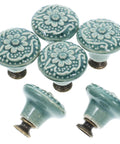 Antique Blue Ceramic Cabinet Door Knobs Set, Retro Style Single Hole Drawer Pulls, Decorative Handles For Kitchen