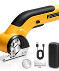 Upgraded Cordless Electric Box Cutter With Self Sharpening Blades And Safe Lock For Easy Cutting Cardboard, Leather, Plastic, rechargeable handheld rotary cutter with accessories.