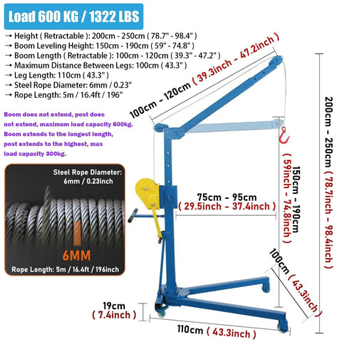 Heavy Duty Portable Hoist Stand Foldable Workshop Engine Crane With Two Way Self Locking Winch Tough As Nails Manual Lifter dimensions and features.