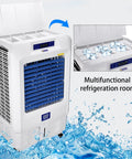 No Fuss Portable Evaporative Air Cooler, 3 Speed Swamp Cooler With Digital Timer And Deep Water Fill Tank showing ice compartment and cooling features.
