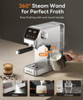 Compact Espresso Machine With Milk Frother And Touchscreen, 20 Bar Pressure, 1400W Fast Heat, Stainless Steel Coffee Maker