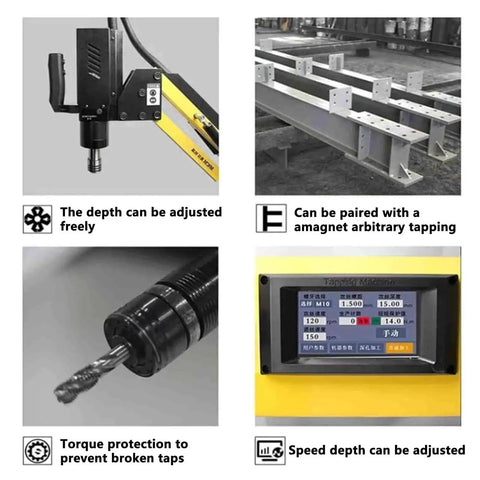 Display of Heavy Duty Electric Tapping Machine With Zero Fuss Touch Controls 360 Vertical Drill Arm with adjustable settings.